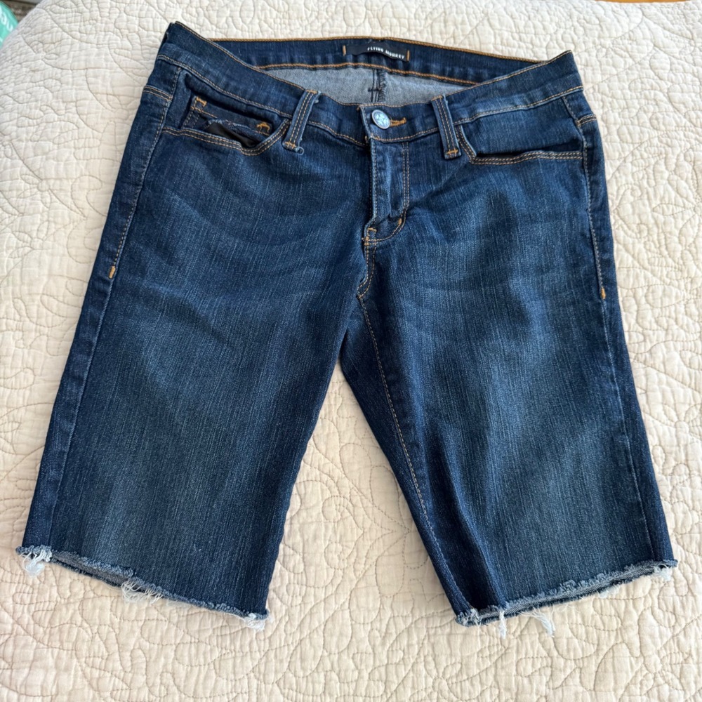 Flying Monkey Denim Bermuda Shorts Size 3 Made in USA Raw Hem Y2K Jorts L7379